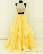 Sequins Beaded Organza Layered Two Piece Ball Gowns Prom Dresses,Wedding Party Dresses